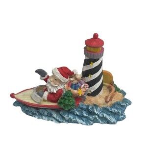 Vintage Seaside Santa By ERCO Tampa FL Motorboat Santa Lighthouse Figurine